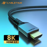 CABLETIME- 8K PVC HDMI 2.1 Cable, Gold plated, Wire: 30AWG, Shell: Space Grey Aluminum + PVC, Black PVC Jacket with Nylon braided, Support 8K/60HZ/48Gbps, SKU- CT-HD8K-AG1